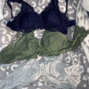Aerie Bralette Bundle / Lace / Adjustable / Straps / Green / Navy Blue / Gray
